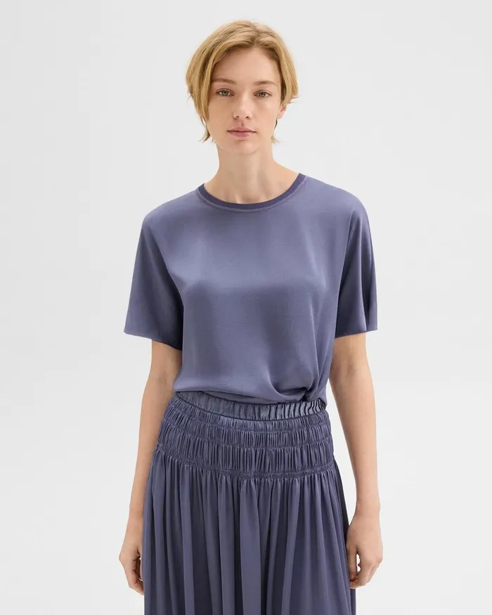 Women Theory Tops Dolman Sleeve Tee In Recycled Satin Aged Sapphire