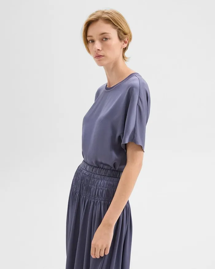Women Theory Tops Dolman Sleeve Tee In Recycled Satin Aged Sapphire