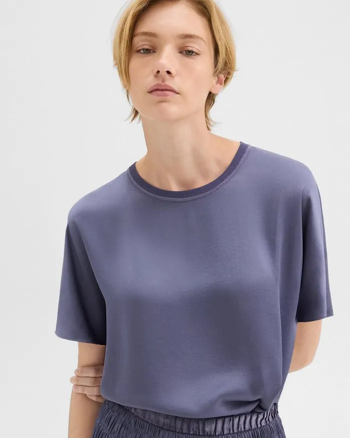 Women Theory Tops Dolman Sleeve Tee In Recycled Satin Aged Sapphire