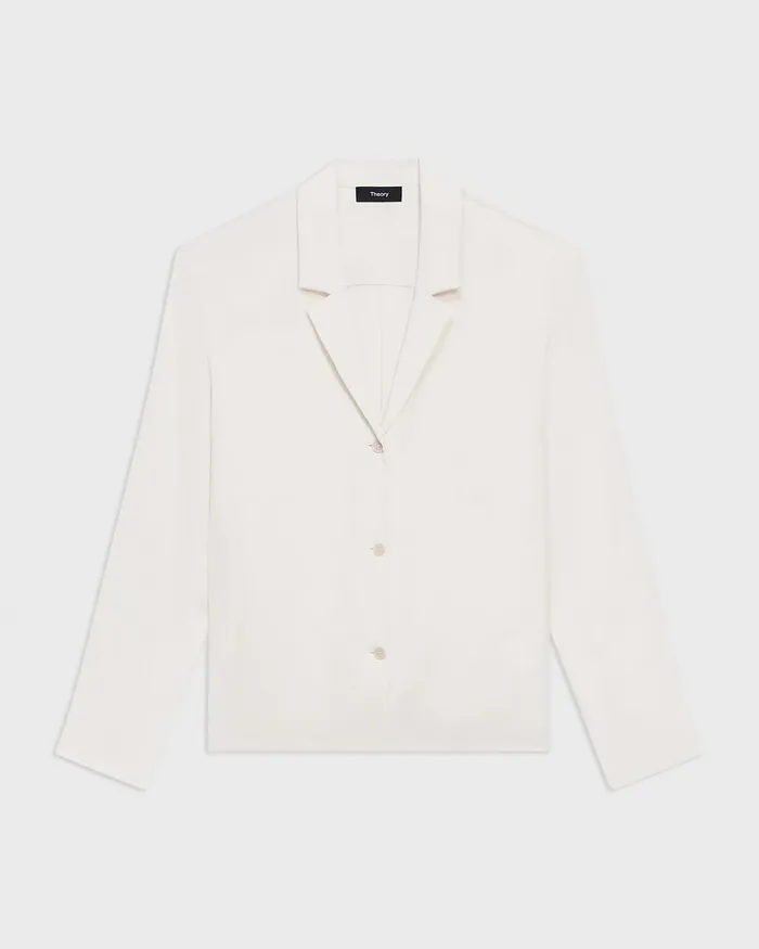 Women Theory Tops Notched Lapel Blouse In Silk Georgette Ivory