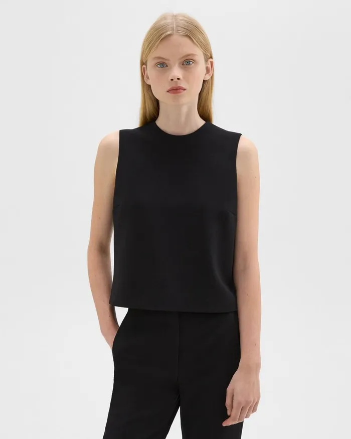 Women Theory Tops Sleeveless Crewneck Top In Admiral Crepe Black