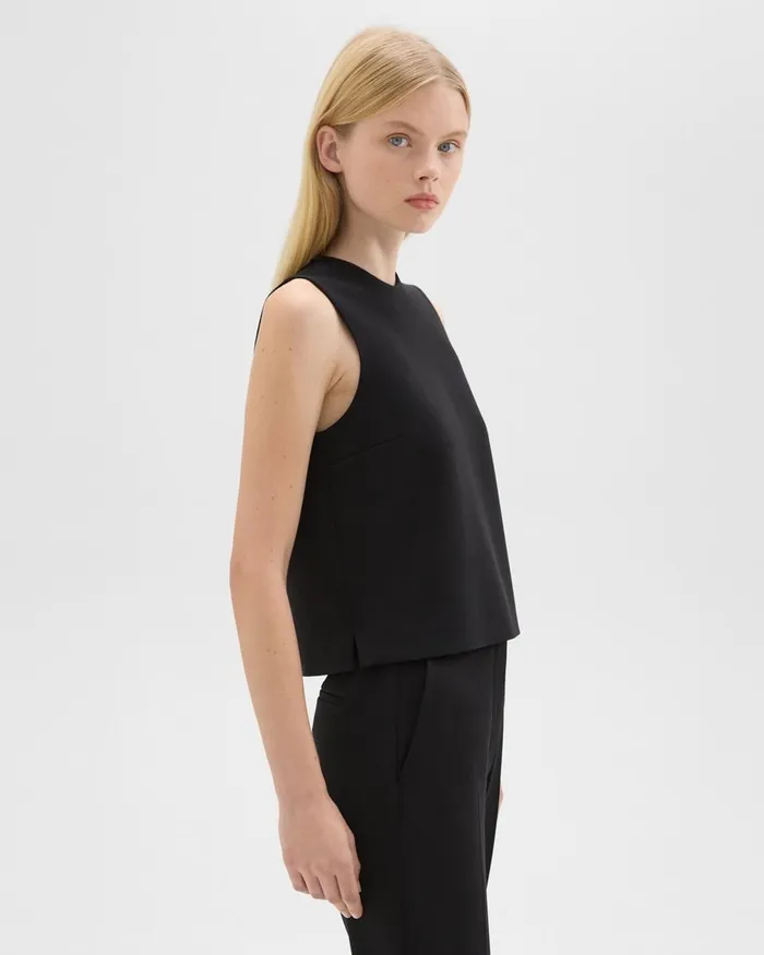 Women Theory Tops Sleeveless Crewneck Top In Admiral Crepe Black