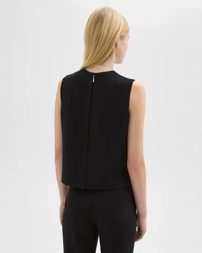 Women Theory Tops Sleeveless Crewneck Top In Admiral Crepe Black