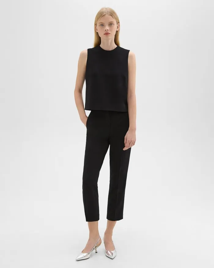 Women Theory Tops Sleeveless Crewneck Top In Admiral Crepe Black
