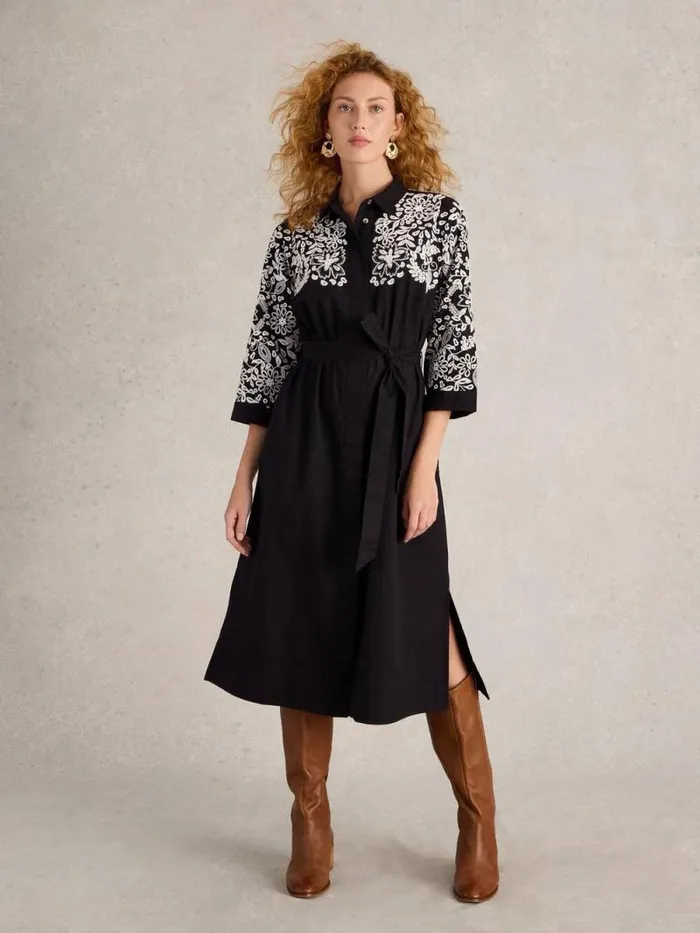 Women Thyme Embroidered Shirt Dress Black Multi White Stuff Dresses