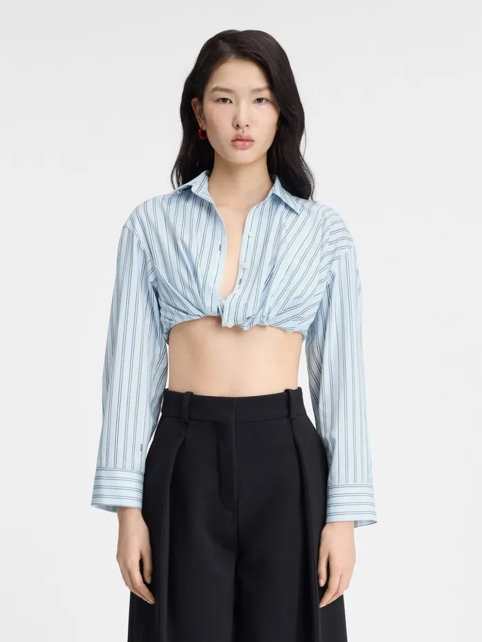 Women Tops and Shirts JACQUEMUS The Bahia Cropped Shirt Print Blue Stripes