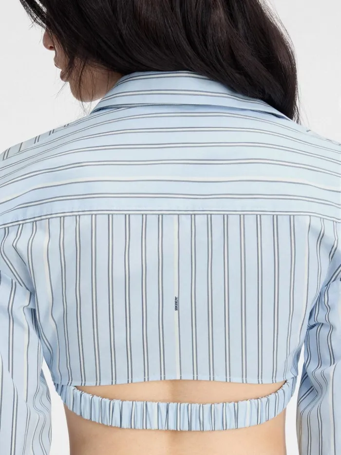 Women Tops and Shirts JACQUEMUS The Bahia Cropped Shirt Print Blue Stripes