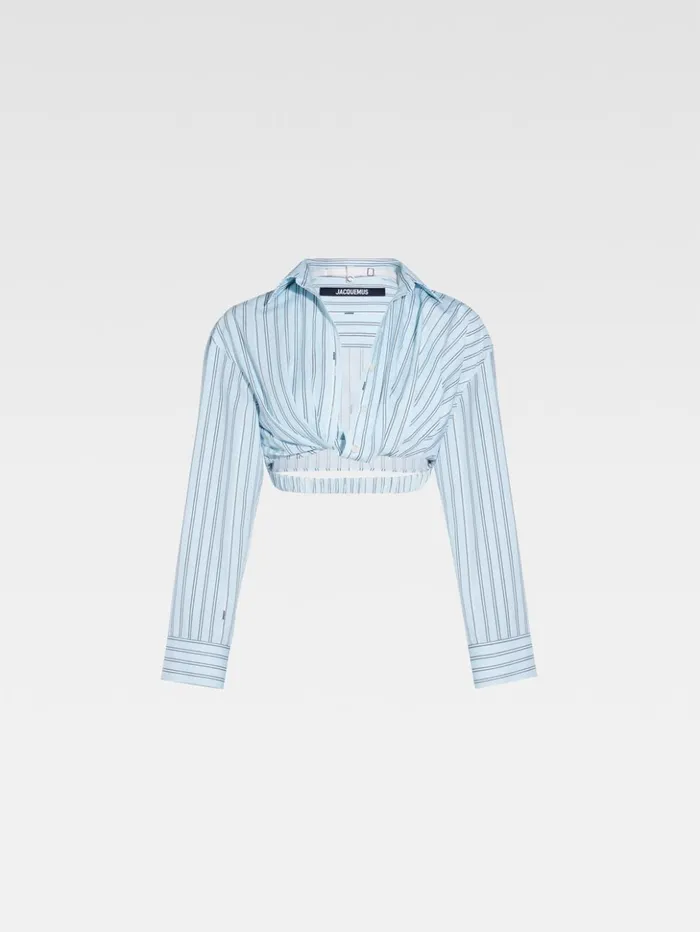 Women Tops and Shirts JACQUEMUS The Bahia Cropped Shirt Print Blue Stripes