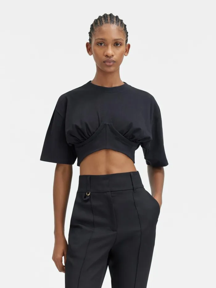 Women Tops and Shirts JACQUEMUS The Caraco Tshirt Black