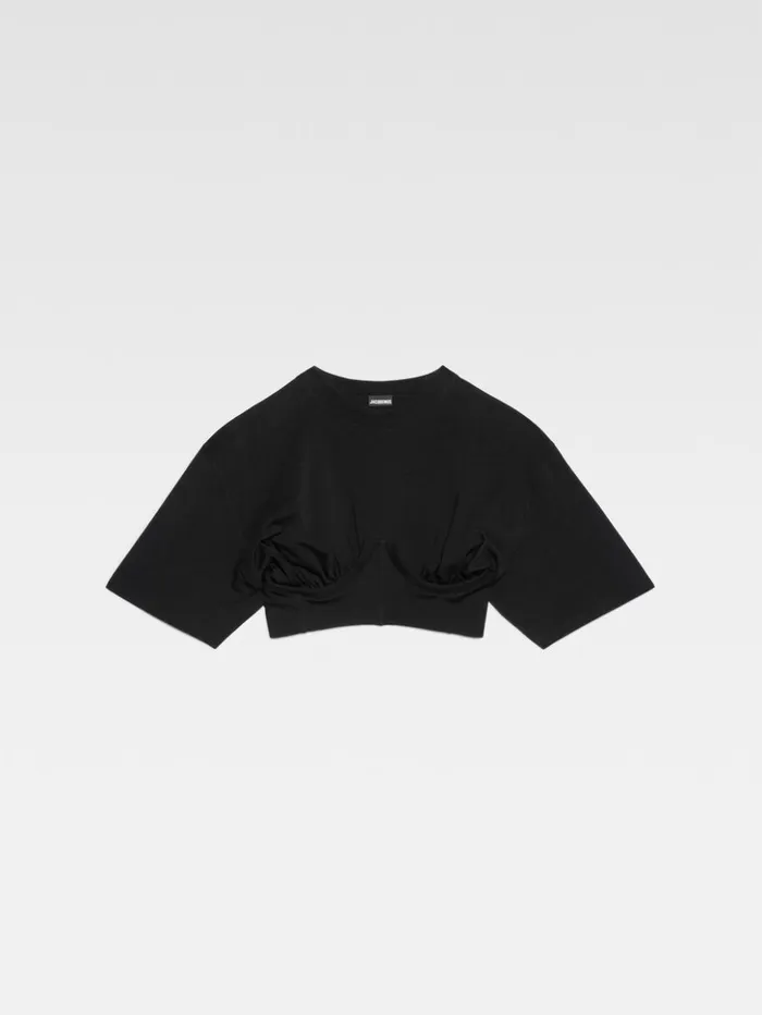 Women Tops and Shirts JACQUEMUS The Caraco Tshirt Black Women Tops and Shirts JACQUEMUS The Caraco Tshirt Black