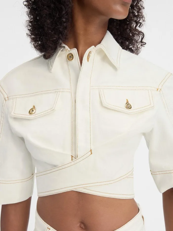 Women Tops and Shirts JACQUEMUS The DeNmes Denim Top Offwhitetabac