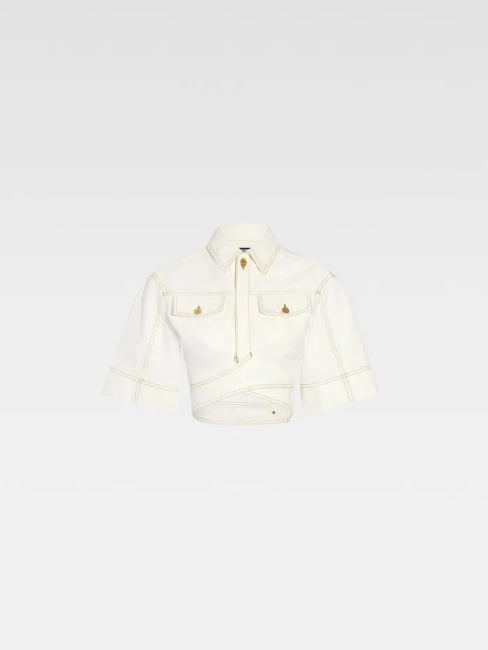 Women Tops and Shirts JACQUEMUS The DeNmes Denim Top Offwhitetabac