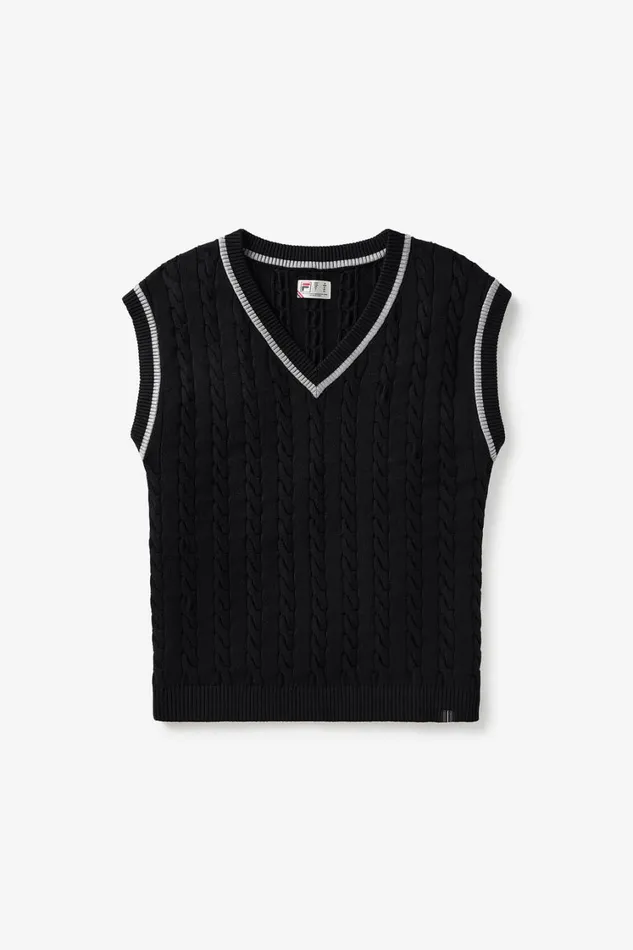 Women Tops and TShirts Fila Baseline Cable Knit Vest 002 Blackultimate Gray