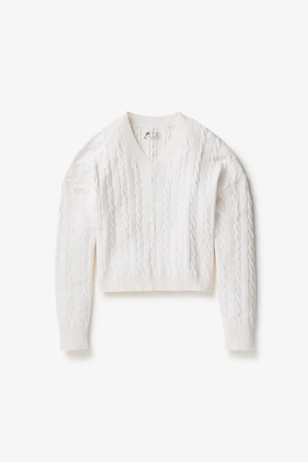 Women Tops and TShirts Fila Baseline Chunky VNeck Sweater 100 White