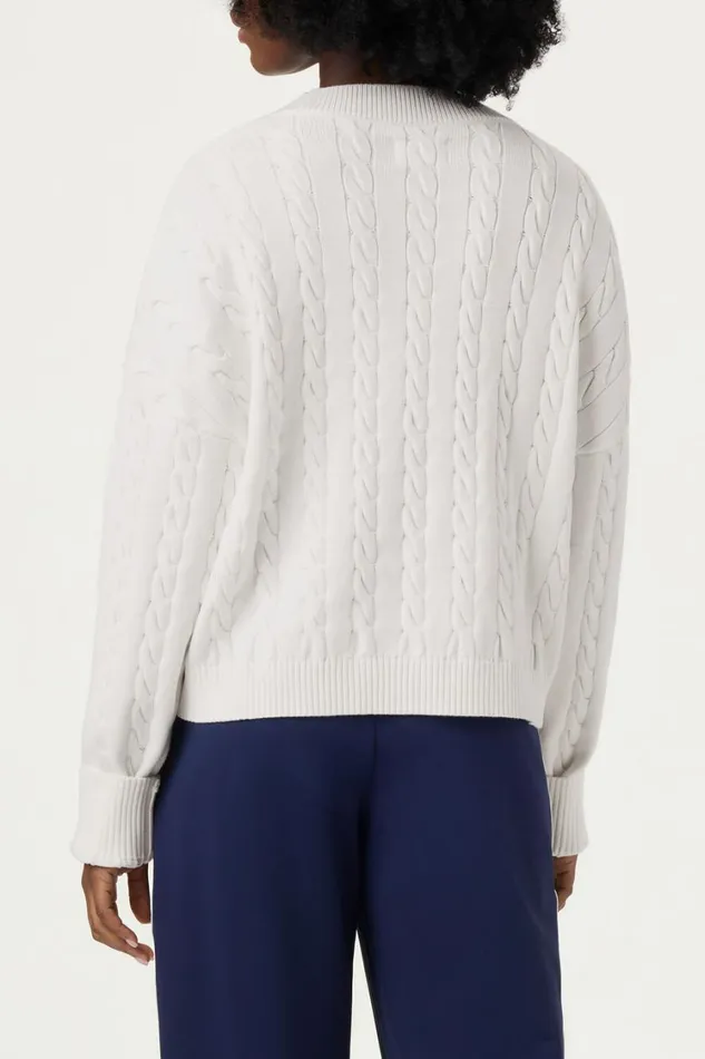 Women Tops and TShirts Fila Baseline Chunky VNeck Sweater 100 White
