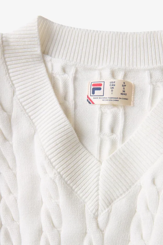 Women Tops and TShirts Fila Baseline Chunky VNeck Sweater 100 White