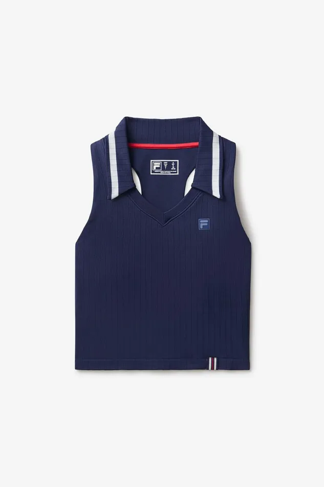 Women Tops and TShirts Fila Challenger Seamless Polo Tank 488 Filanavyfilaredgardenia