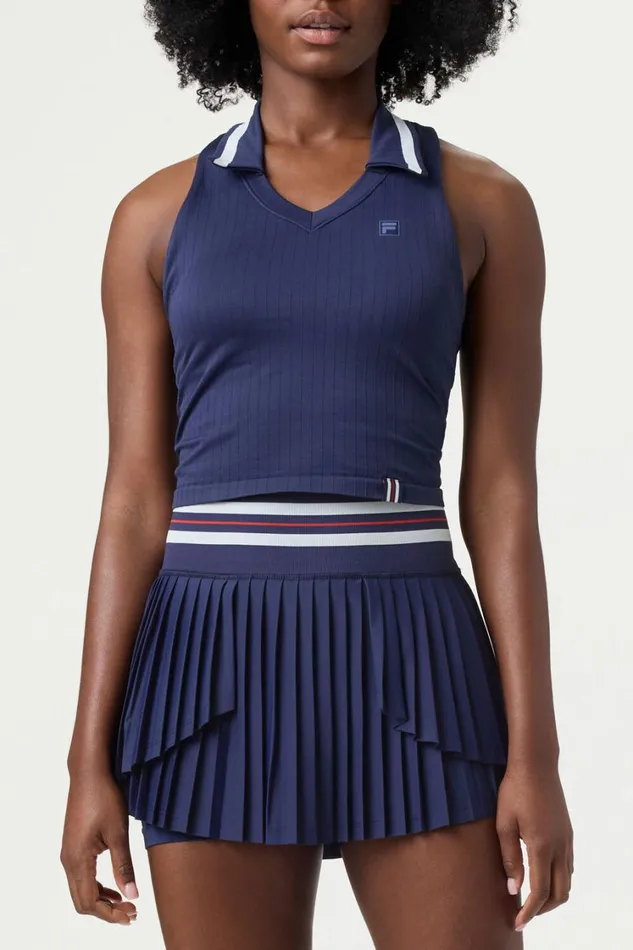 Women Tops and TShirts Fila Challenger Seamless Polo Tank 488 Filanavyfilaredgardenia