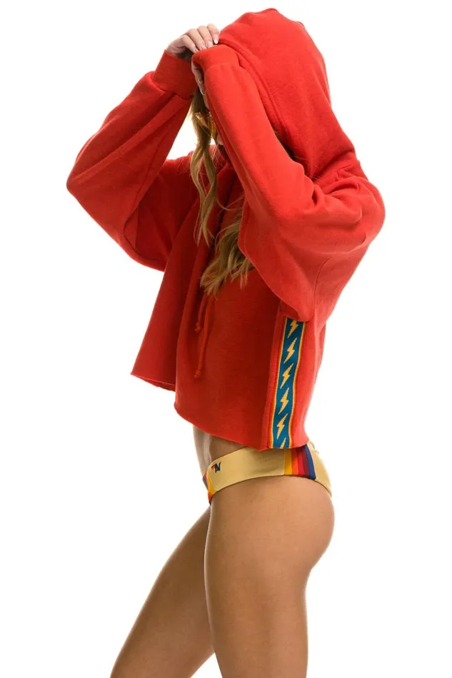 Women Tops Aviator Nation BOLT STRIPE RELAXED CROPPED PULLOVER HOODIE 8211 RED Women Tops Aviator Nation BOLT STRIPE RELAXED CROPPED PULLOVER HOODIE 8211 RED
