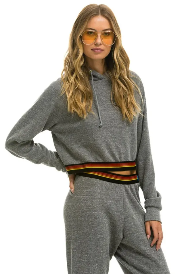 Women Tops Aviator Nation LOGO STRIPE CROP PULLOVER HOODIE 8211 HEATHER GREY