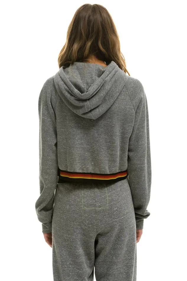 Women Tops Aviator Nation LOGO STRIPE CROP PULLOVER HOODIE 8211 HEATHER GREY