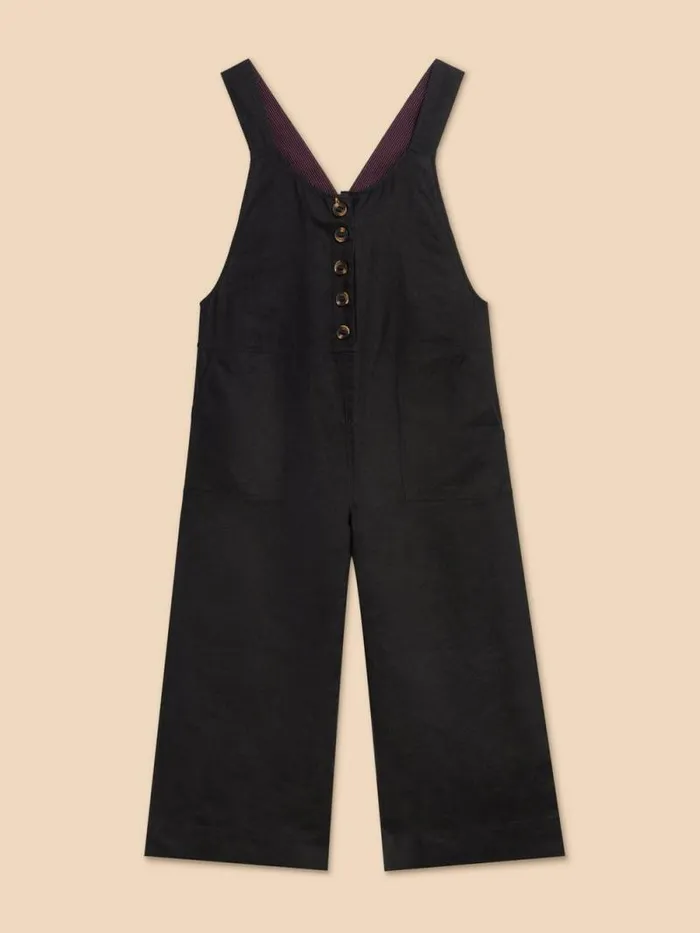 Women Viola Crop Linen Dungaree Pure Black White Stuff Dresses
