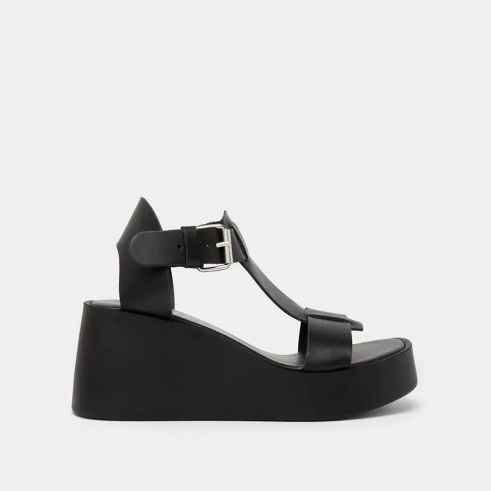 Women Wedge Sandals With Adjustable Buckles Black JONAK Sandals