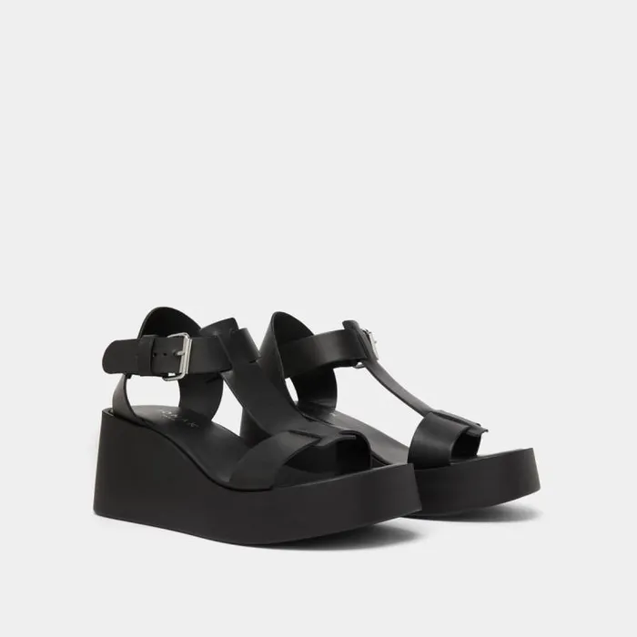 Women Wedge Sandals With Adjustable Buckles Black JONAK Sandals