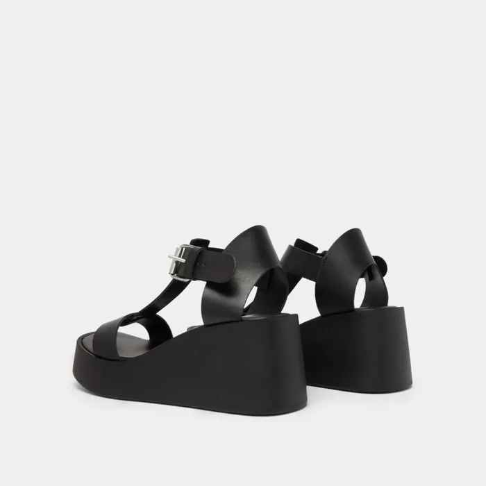 Women Wedge Sandals With Adjustable Buckles Black JONAK Sandals