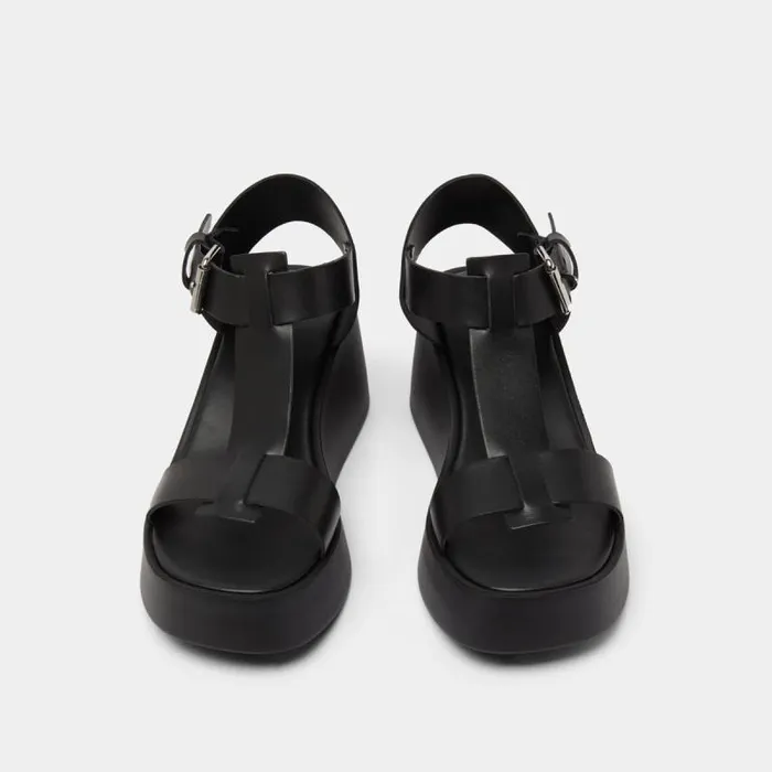 Women Wedge Sandals With Adjustable Buckles Black JONAK Sandals