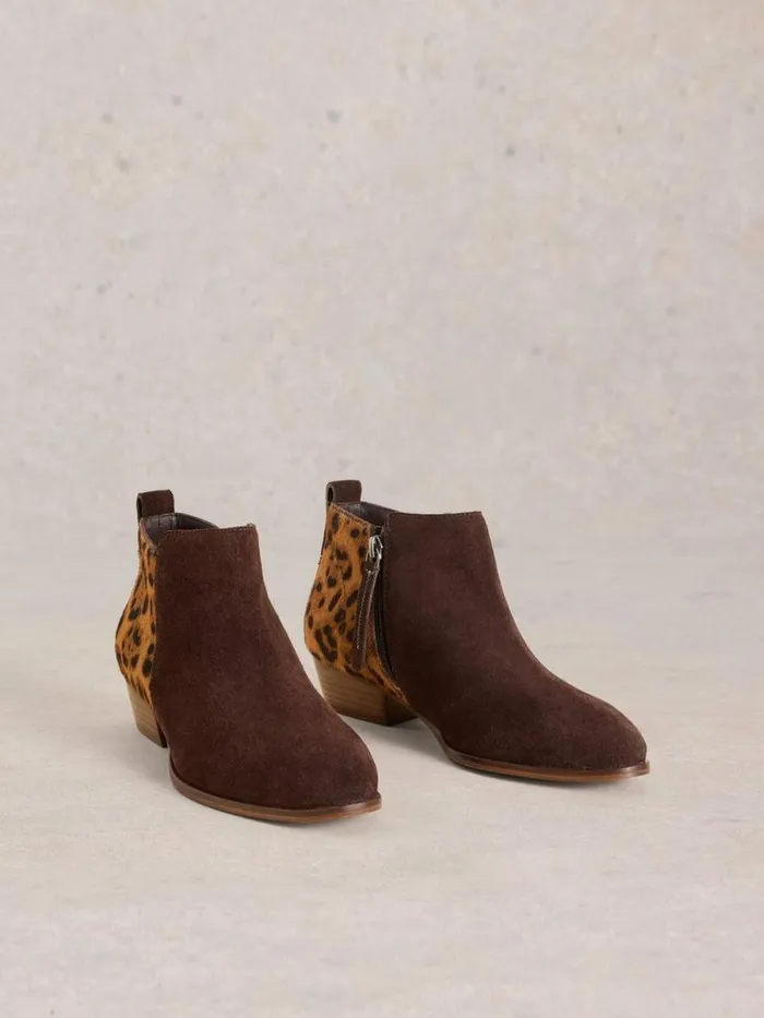 Women Wide Fit Pony Suede Ankle Boot Brown Multi White Stuff Boots