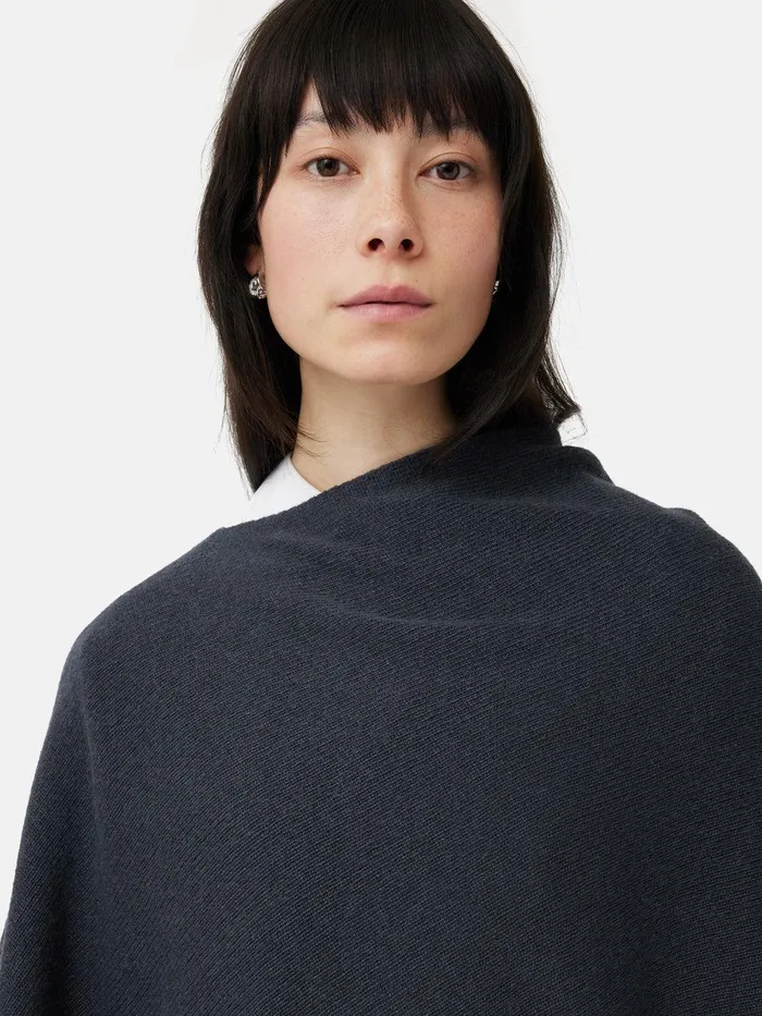 Women Wool Cashmere Blend Drape Poncho Slate Jigsaw Knitwear and Cashmere