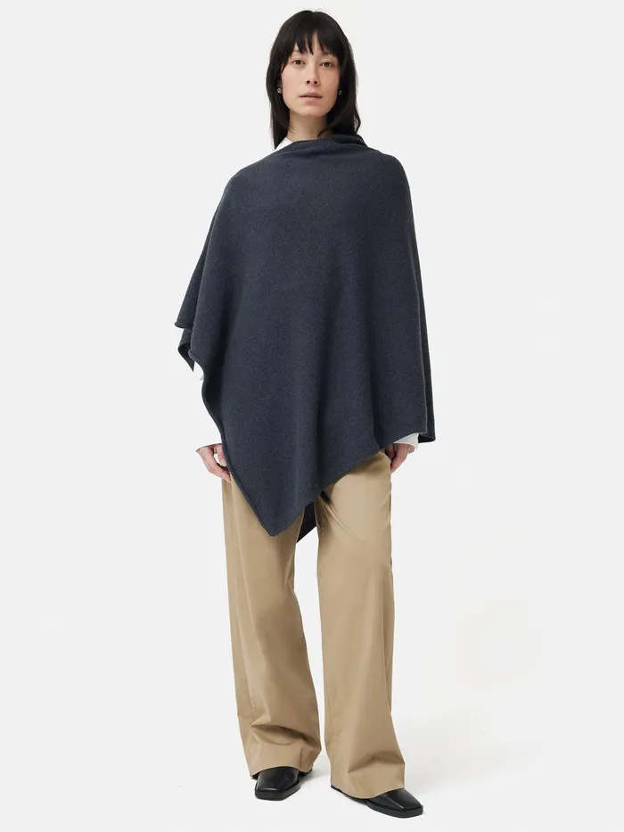 Women Wool Cashmere Blend Drape Poncho Slate Jigsaw Knitwear and Cashmere