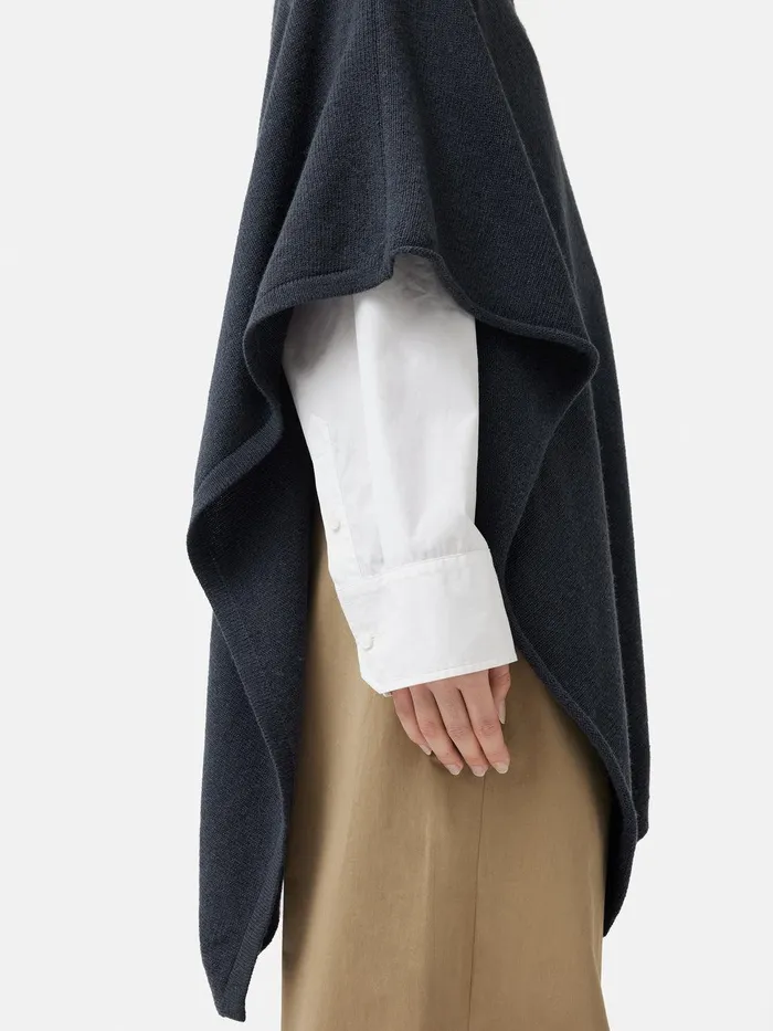Women Wool Cashmere Blend Drape Poncho Slate Jigsaw Knitwear and Cashmere