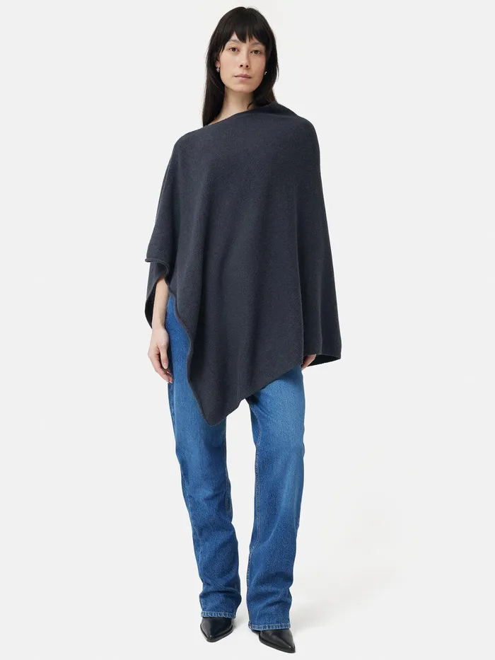 Women Wool Cashmere Blend Drape Poncho Slate Jigsaw Knitwear and Cashmere