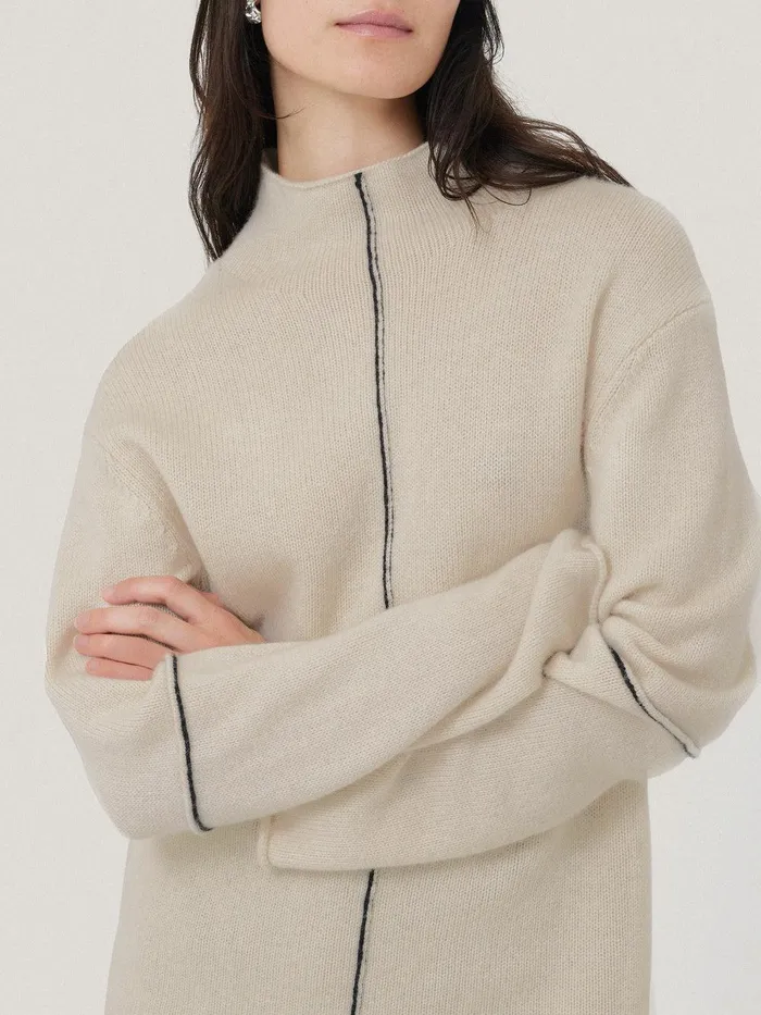 Women Wool Cashmere Blend Line Jumper Cream Jigsaw Knitwear and Cashmere