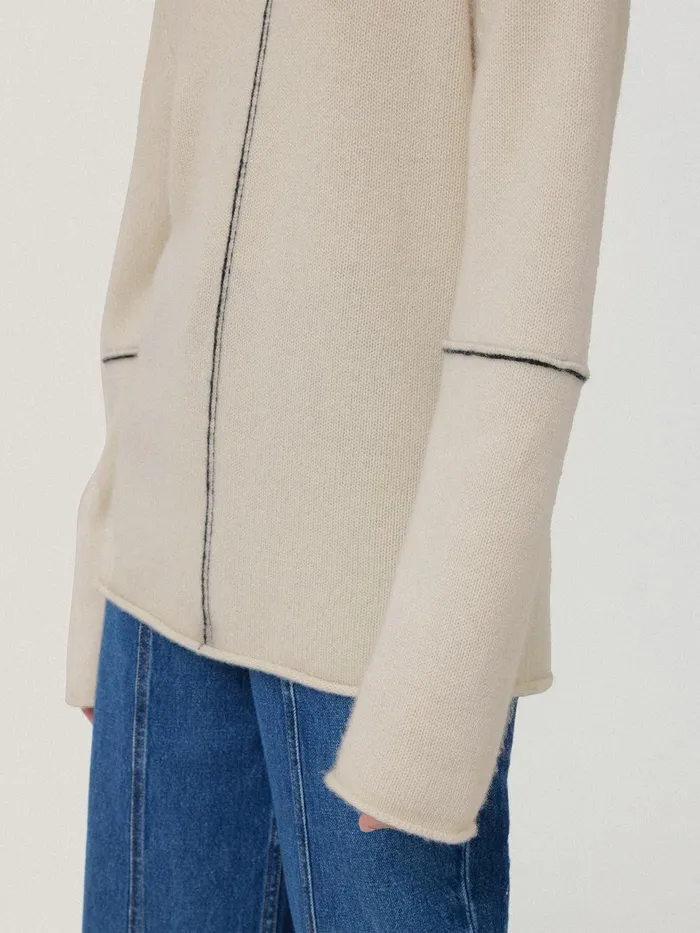 Women Wool Cashmere Blend Line Jumper Cream Jigsaw Knitwear and Cashmere