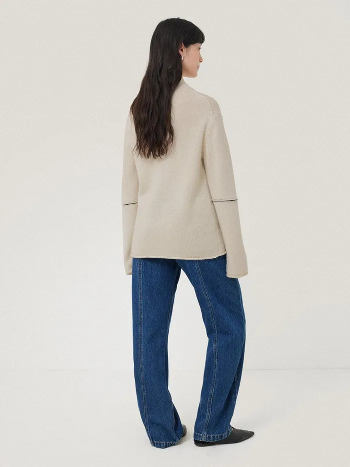 Women Wool Cashmere Blend Line Jumper Cream Jigsaw Knitwear and Cashmere
