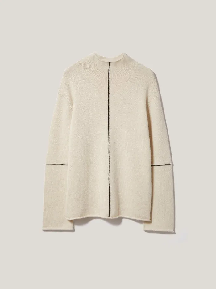 Women Wool Cashmere Blend Line Jumper Cream Jigsaw Knitwear and Cashmere