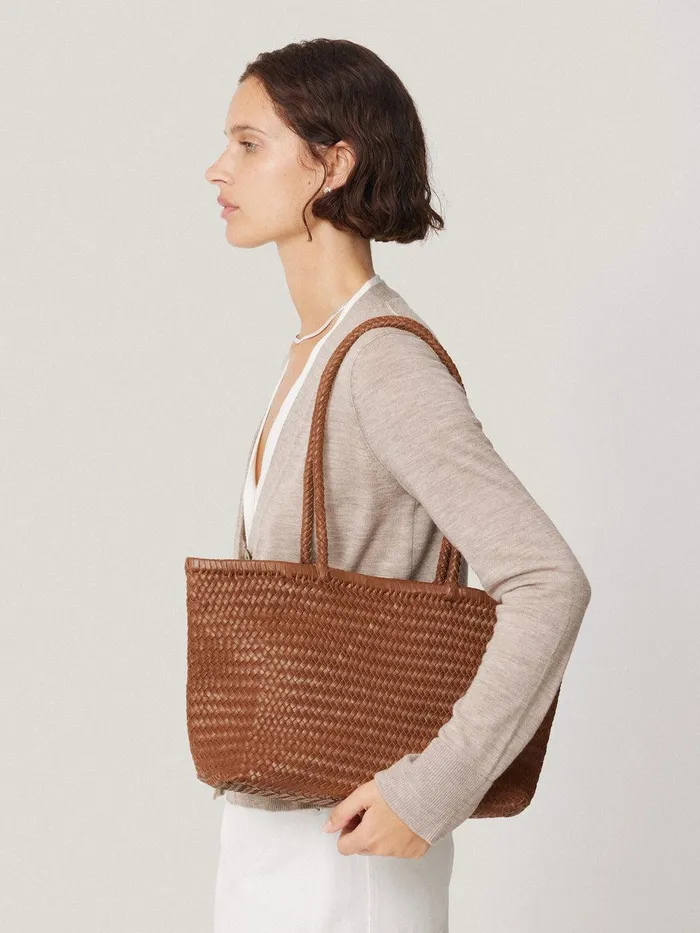 Women Woven Leather Tote Bag Tan Jigsaw Wallets and Card Holders